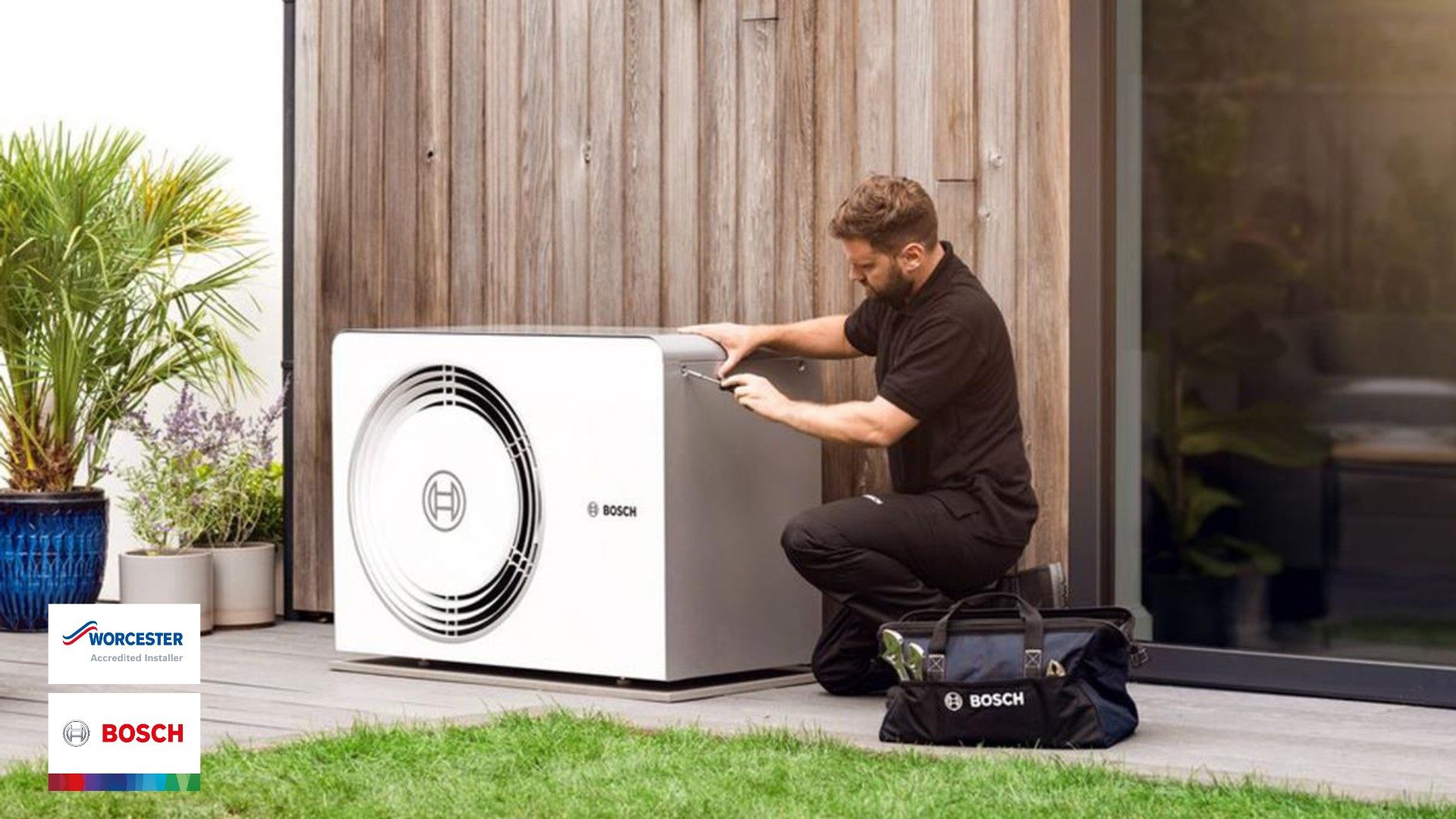 Worcester Bosch accredited technicians installing air source heat pumps across Sunderland, Teeside, Newcastle, County Durham and Darlington.